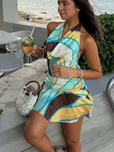 Zara satynowa sukienka kolorowa – Przód
